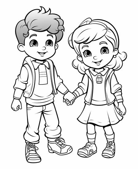 Screenshot of boy and girl for coloring
